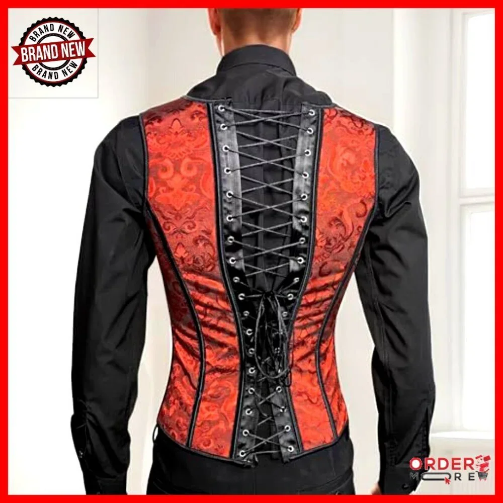Mens Corset Vest Lace Up Waist Trainer Formal Tops Wedding Stage Performance